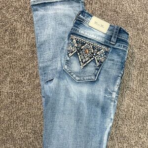 Miss Me Women's Light Blue straight leg Jeans with Embellished Pocket